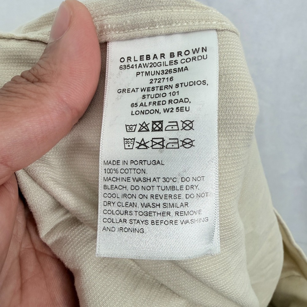 Orlebar Brown Corduroy Shirt Mens M Beige Casual Preppy Button Up - Picture 11 of 11